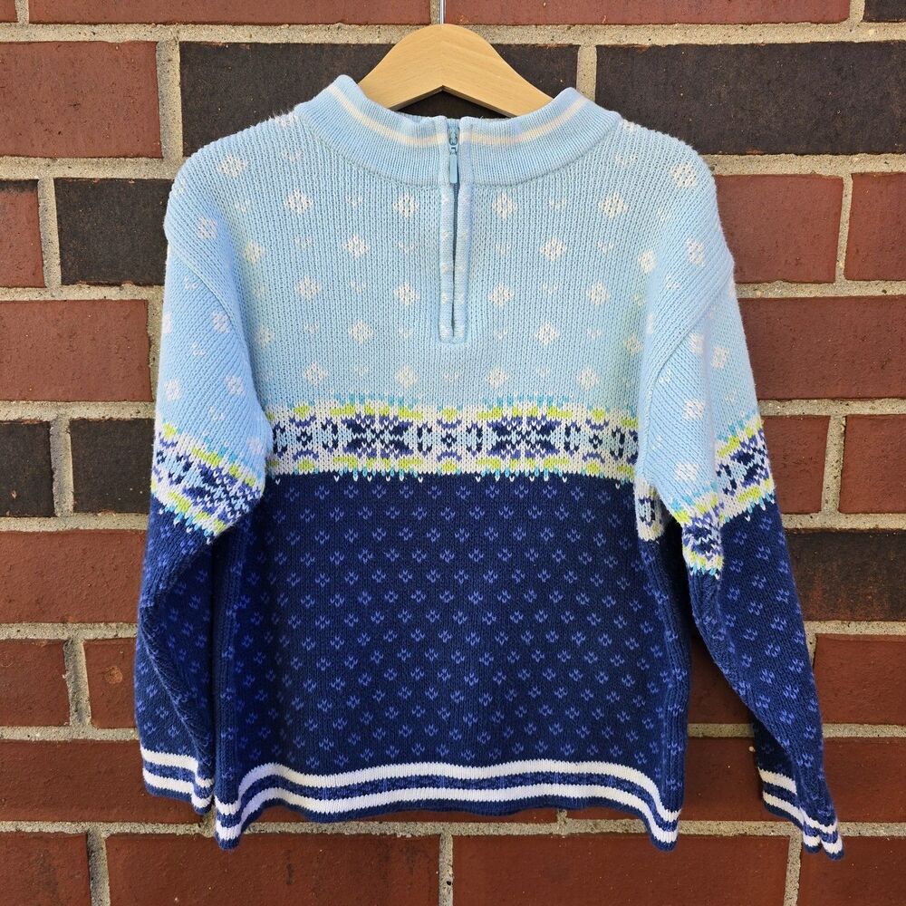 Hanna Andersson Sz 6-7y Blue Fair Isle Nordic 100% Cotton Quarter-Zip Sweater